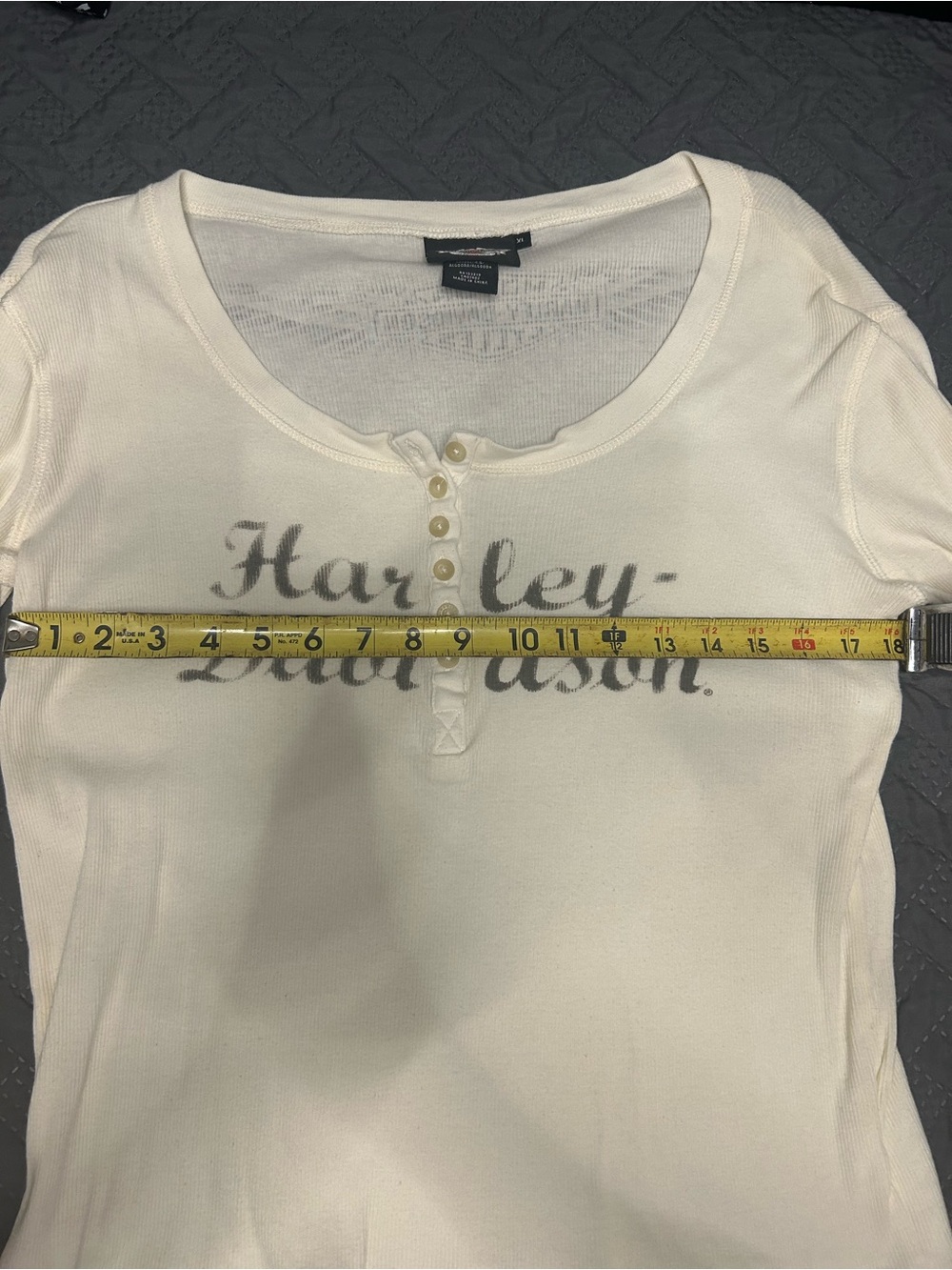 Harley-Davidson Cream Long Sleeve Henley with Script Logo - Picture 3 of 5